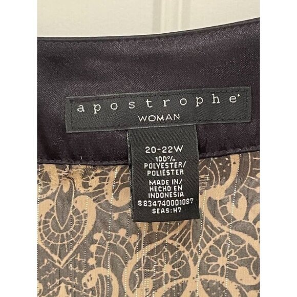 VINTAGE Boxy Apostrophe Printed Kimono Top Women's sz  20-22W gold and black she - Picture 4 of 14
